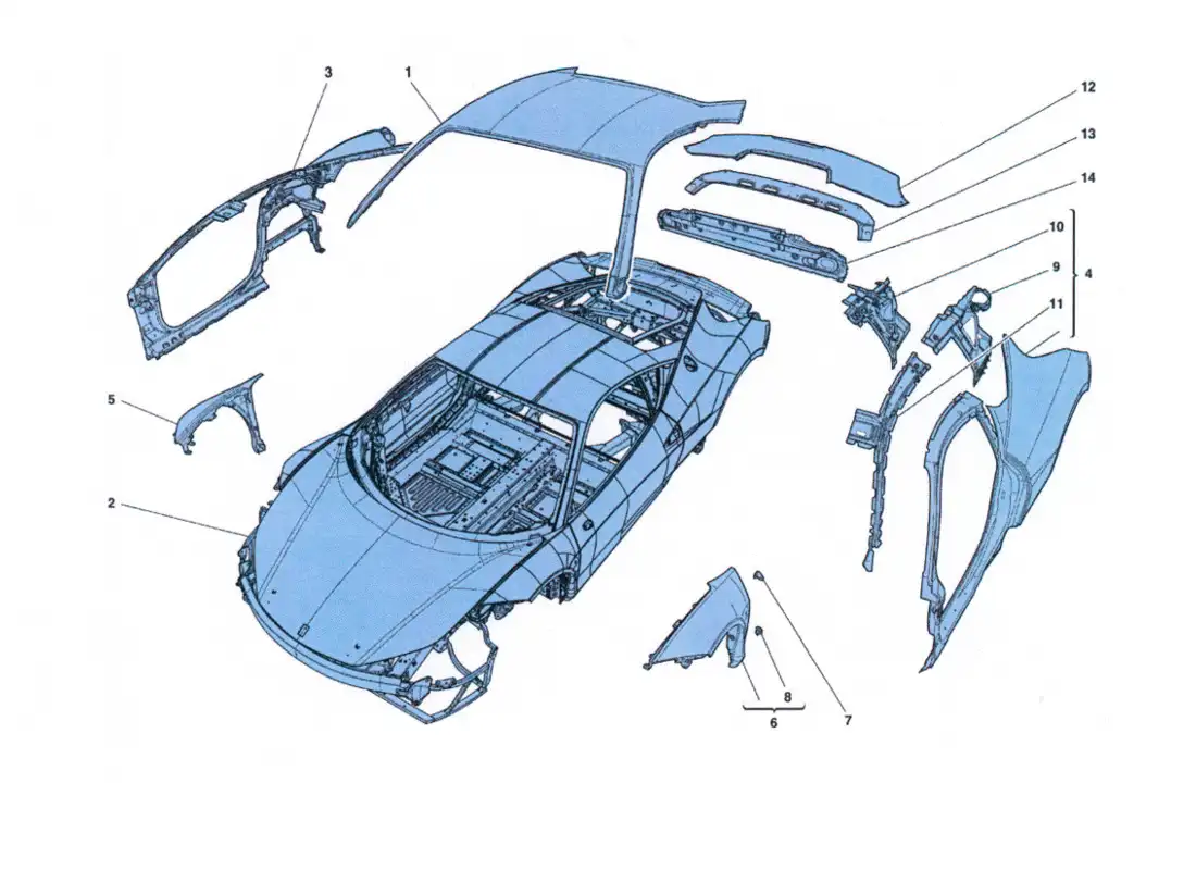 ferrari 458 challenge estructura frontal completa y chapa diagrama de piezas