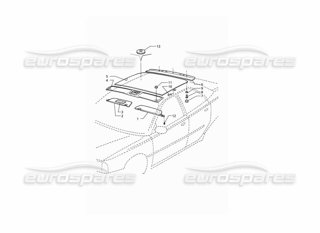 maserati qtp v6 (1996) inner trims: roof (lhd) part diagram