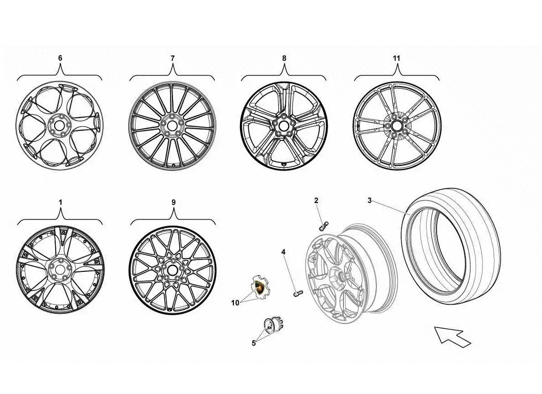 lamborghini gallardo lp560-4s update neumáticos delanteros diagrama de piezas
