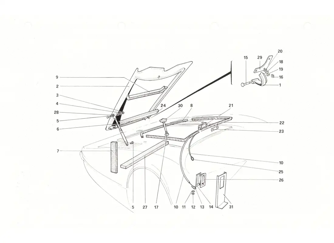 ferrari 208 gtb gts front compartment lid diagrama de piezas