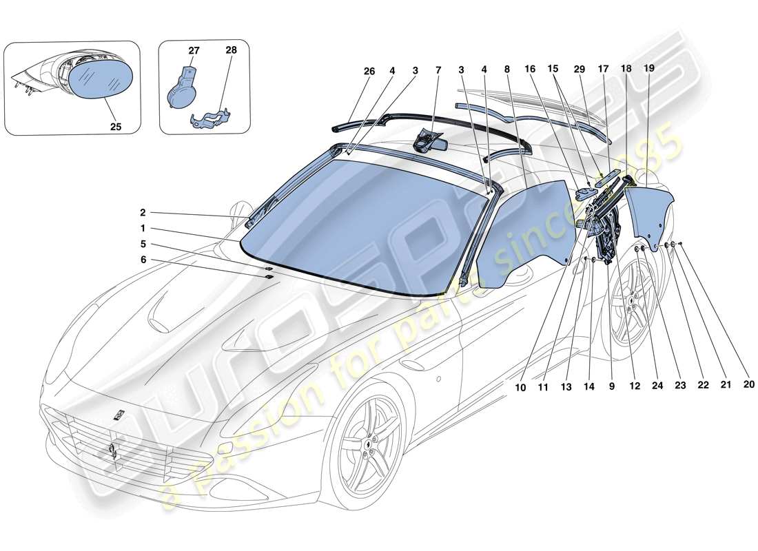 ferrari california t (europe) pantallas, ventanas y juntas diagrama de piezas