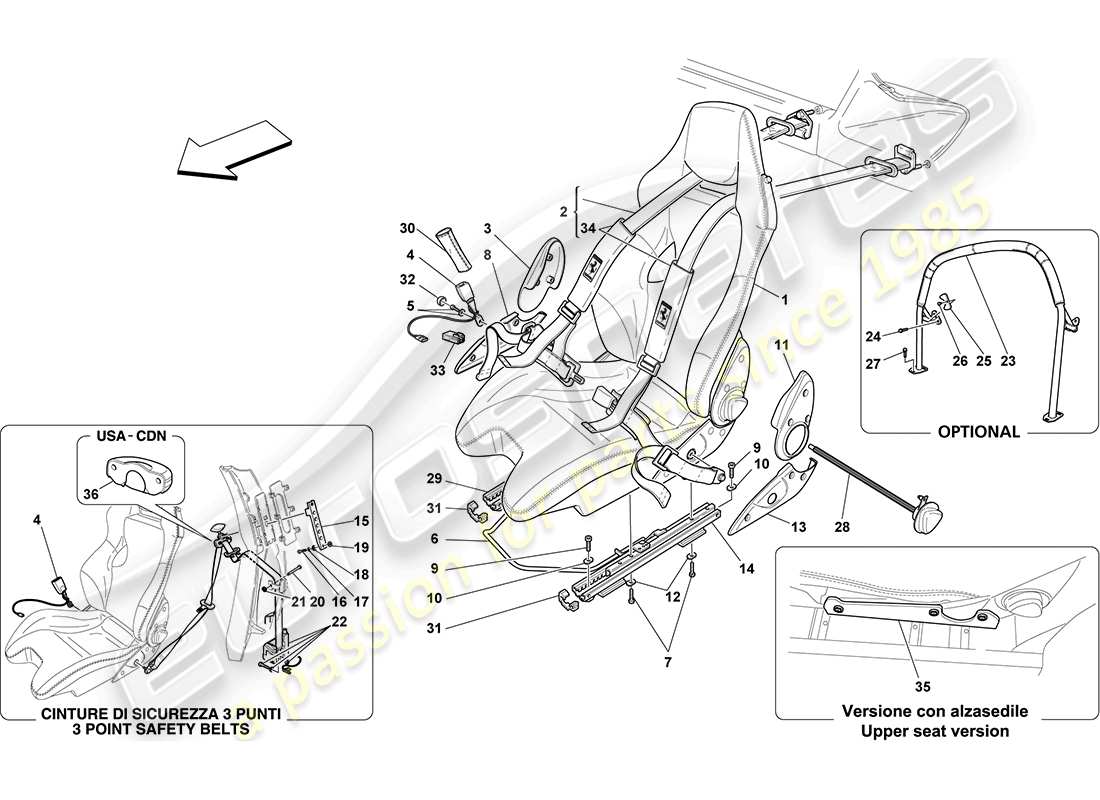 ferrari f430 coupe (europe) racing seat-4 point seat harness-rollbar diagrama de piezas