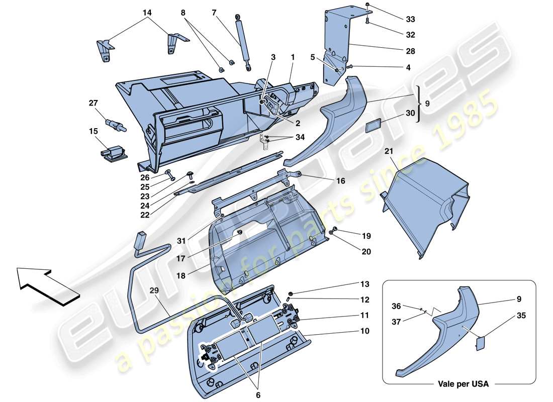 ferrari 458 spider (rhd) guantera diagrama de piezas