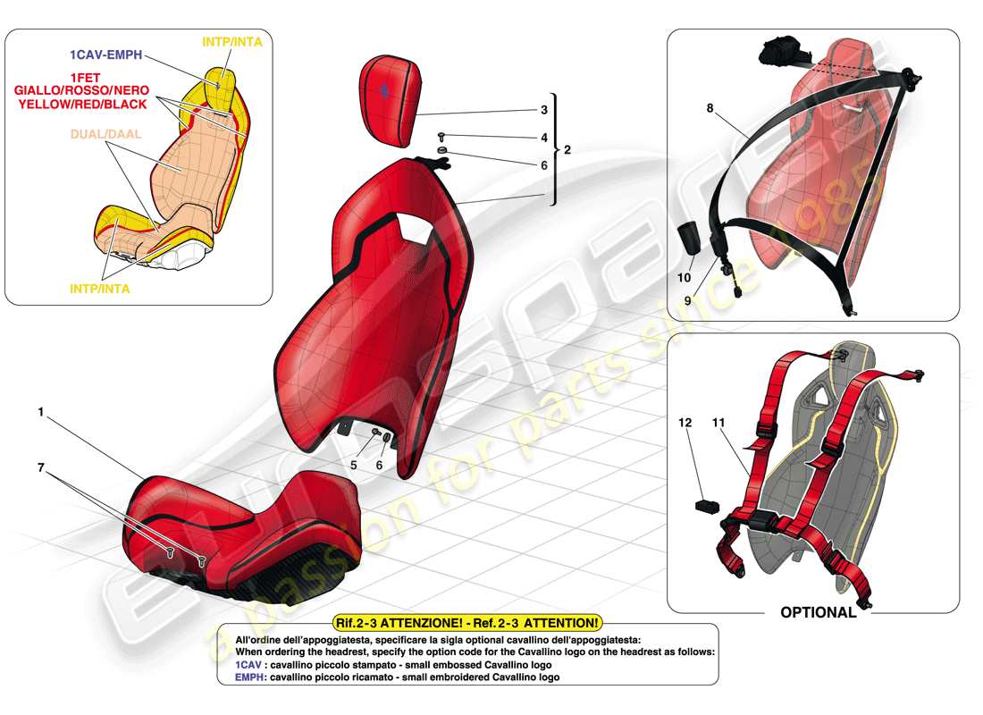 ferrari laferrari (europe) asientos y cinturones de seguridad diagrama de piezas