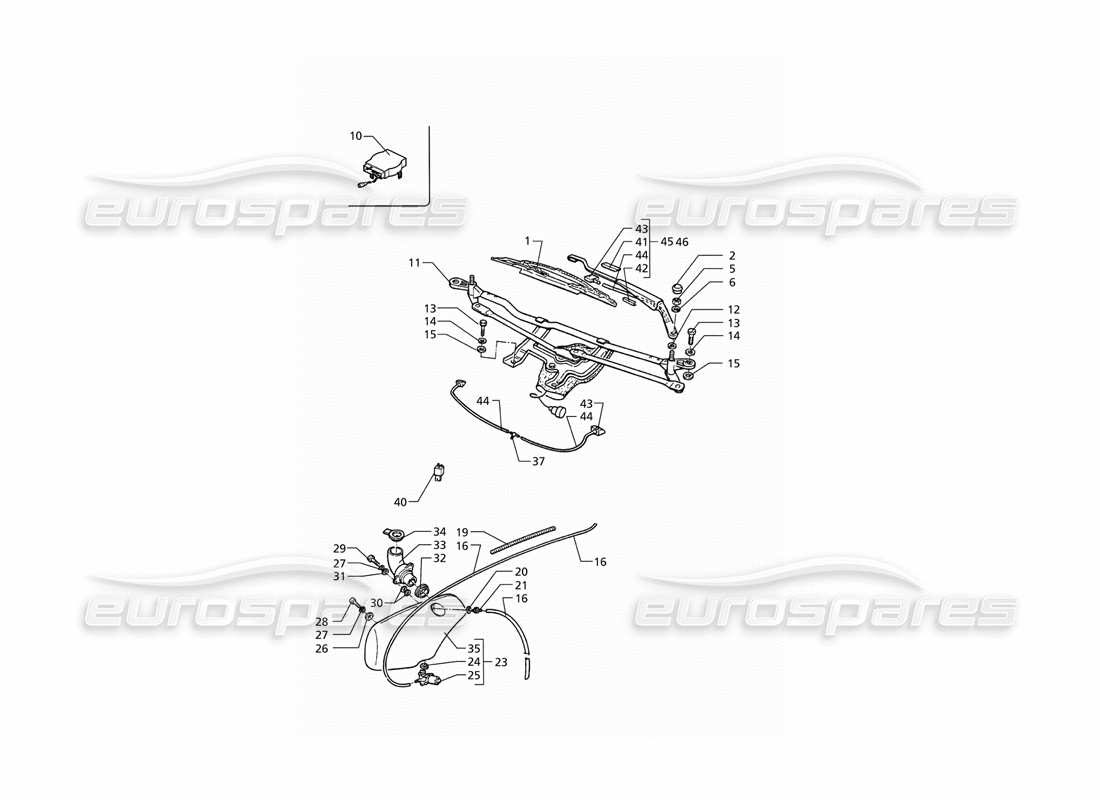 maserati qtp v6 (1996) diagrama de piezas del limpiaparabrisas y arandela (lhd)