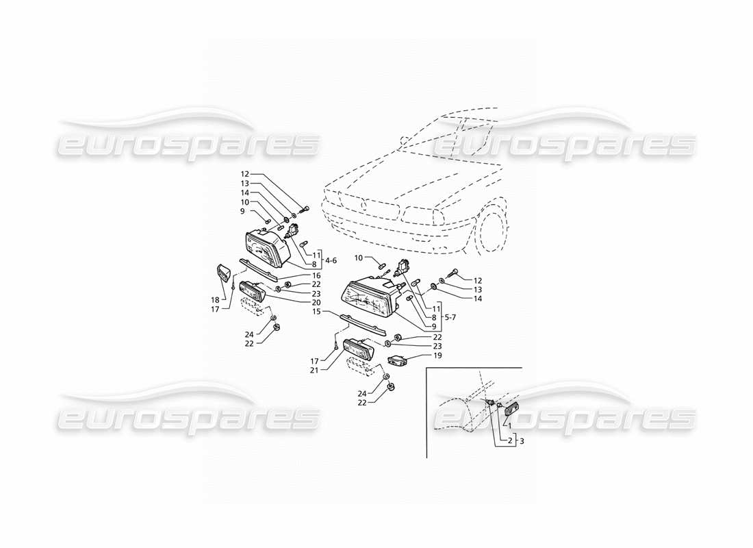 maserati qtp v8 (1998) luces delanteras (lhd) diagrama de piezas