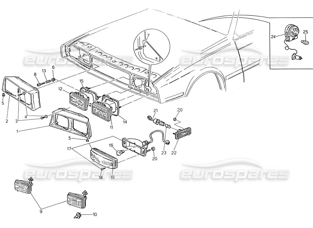maserati 222 / 222e biturbo luces delanteras (ee. uu.) diagrama de piezas