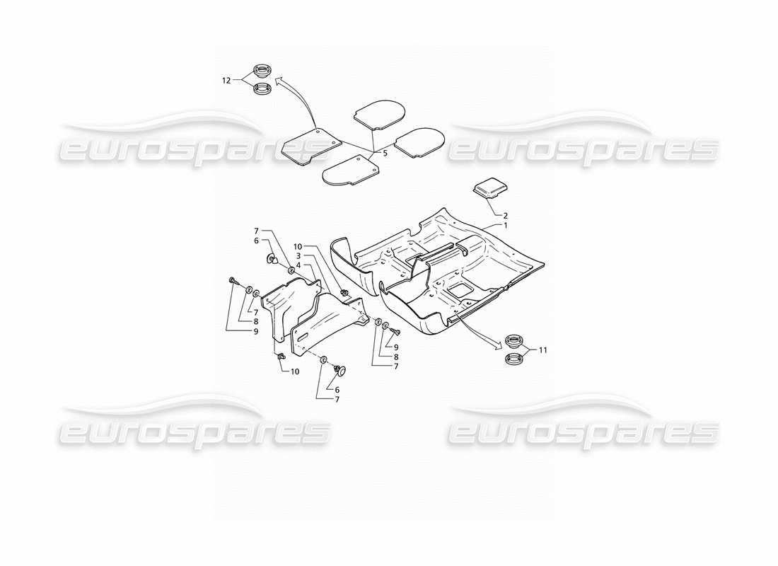 maserati qtp v6 (1996) diagrama de piezas de las alfombras del compartimiento de pasajeros (rhd)
