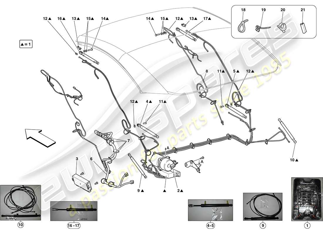ferrari california (rhd) techo eléctrico: diagrama de piezas hidráulica