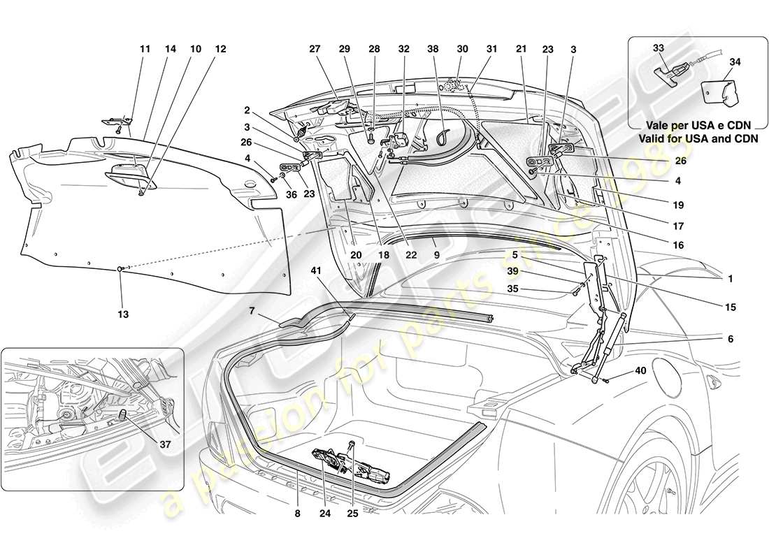 ferrari california (rhd) diagrama de piezas de la tapa trasera