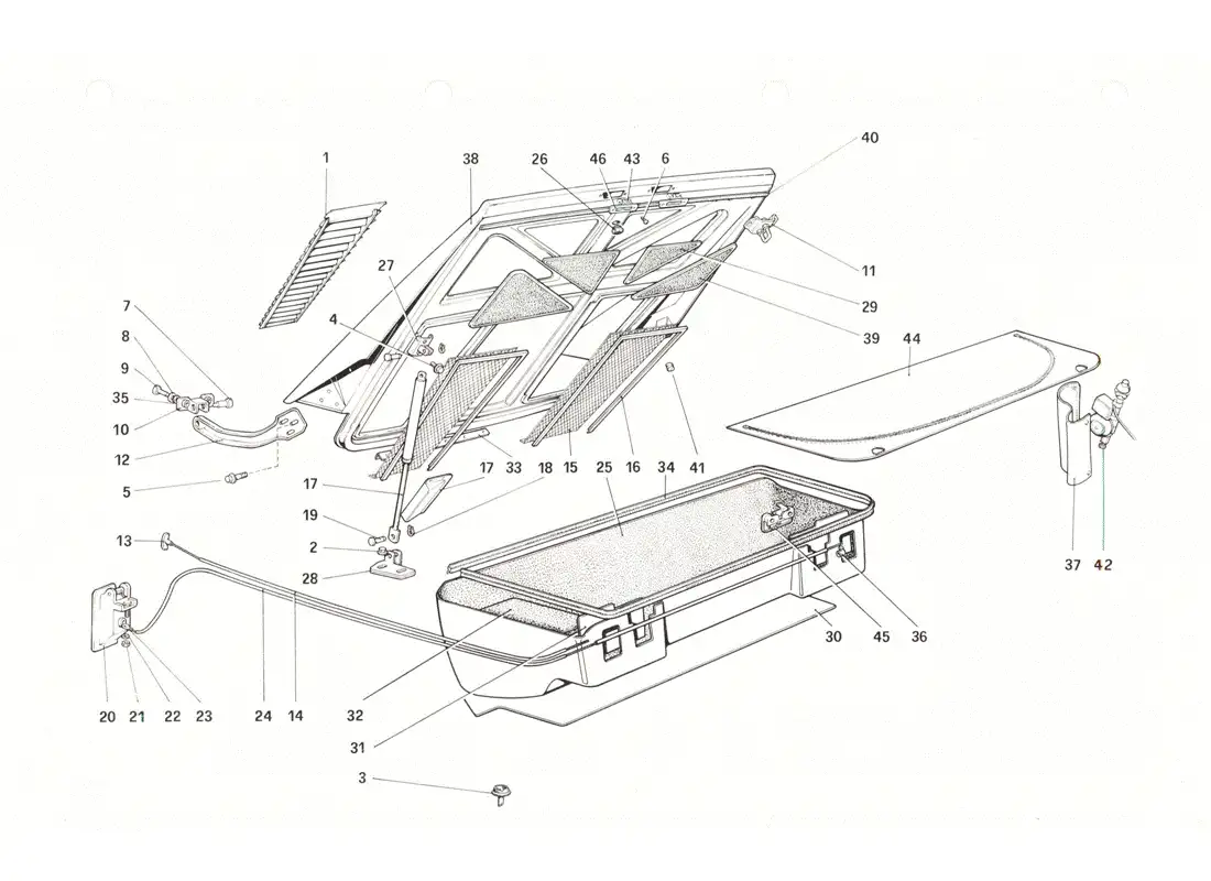 ferrari 208 gtb gts capó trasero y maletero diagrama de piezas