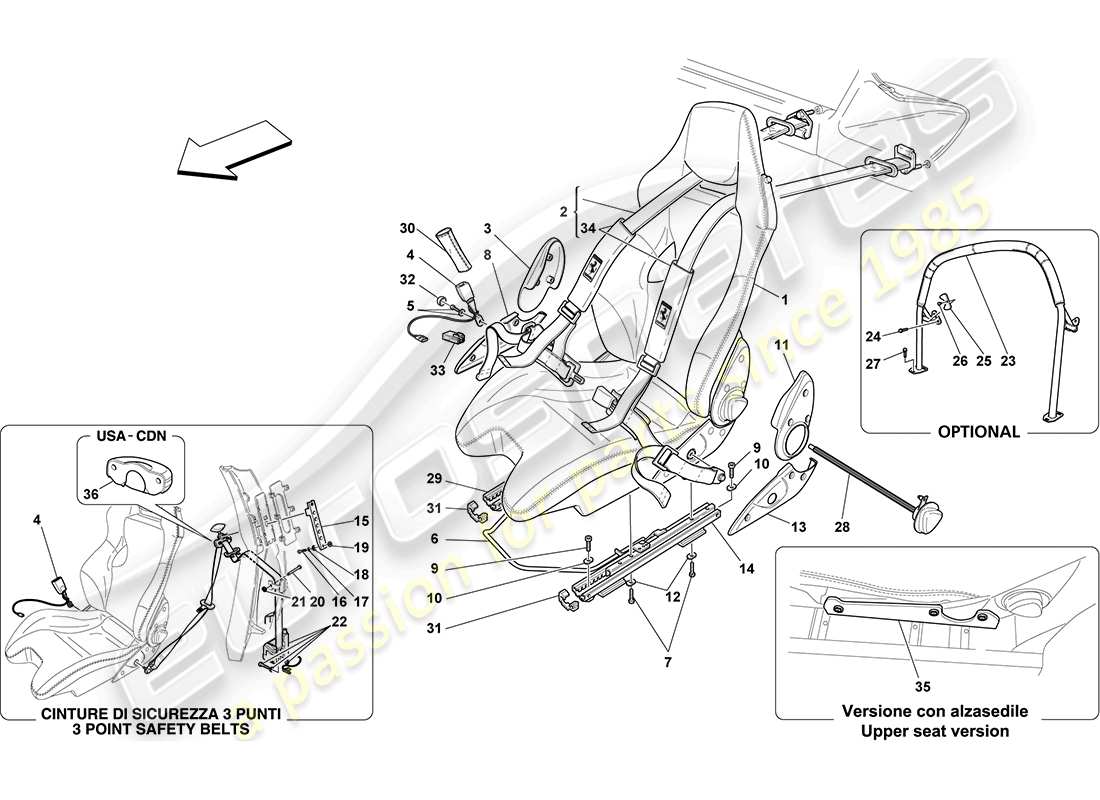 ferrari f430 coupe (rhd) racing seat-4 point seat harness-rollbar diagrama de piezas
