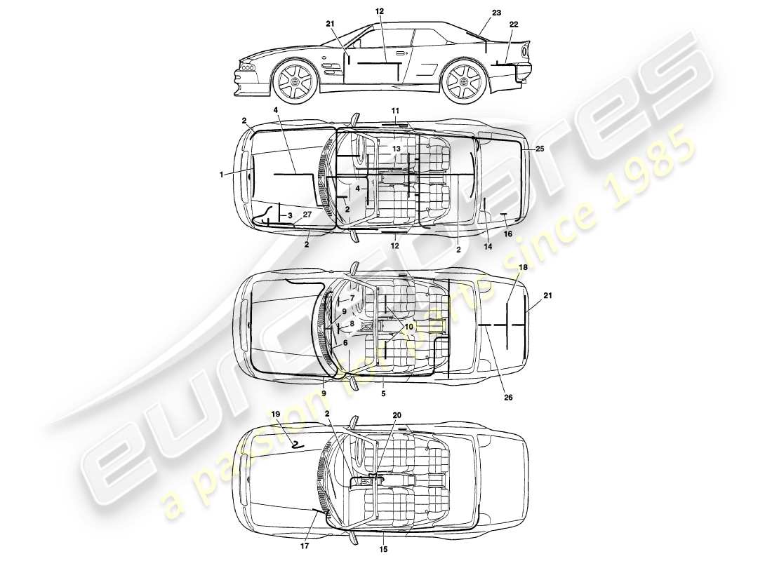 aston martin v8 volante (2000) arneses diagrama de piezas