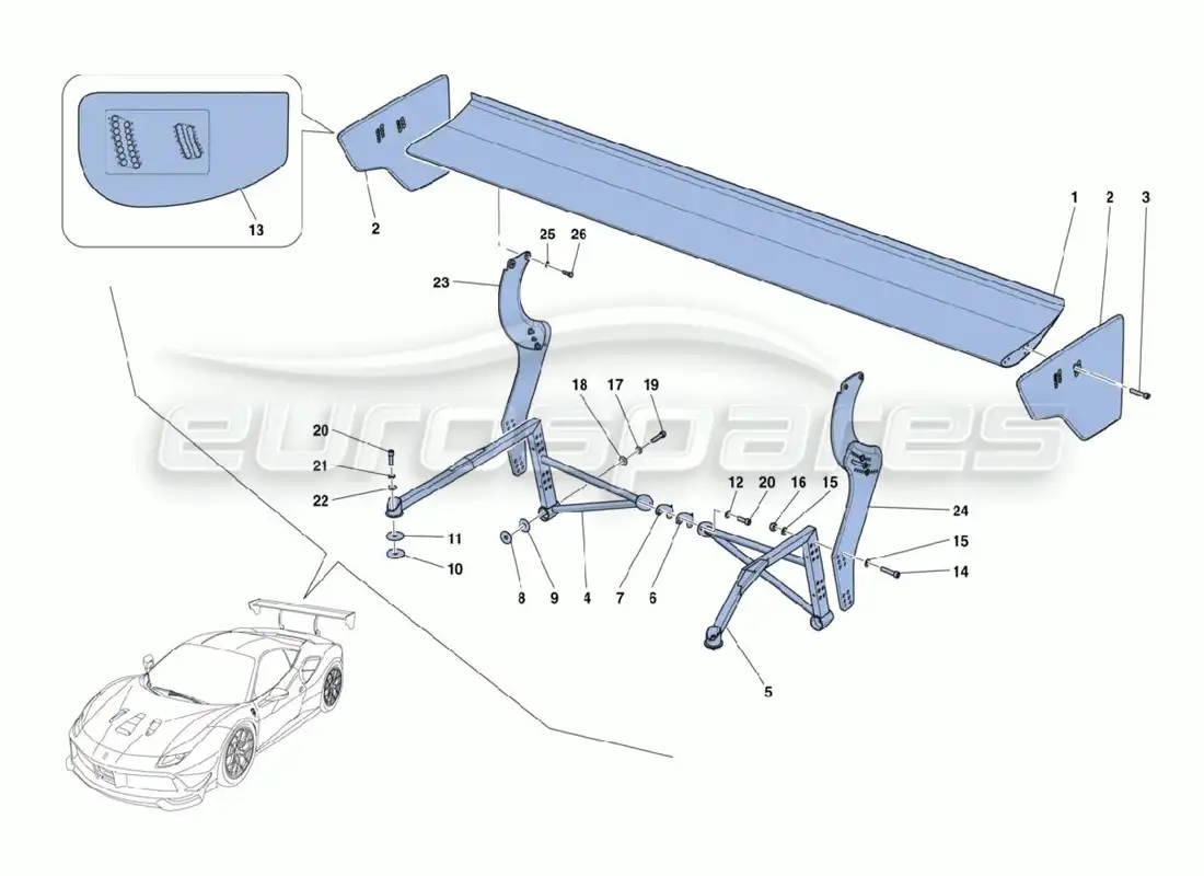 ferrari 488 challenge alerón trasero diagrama de piezas