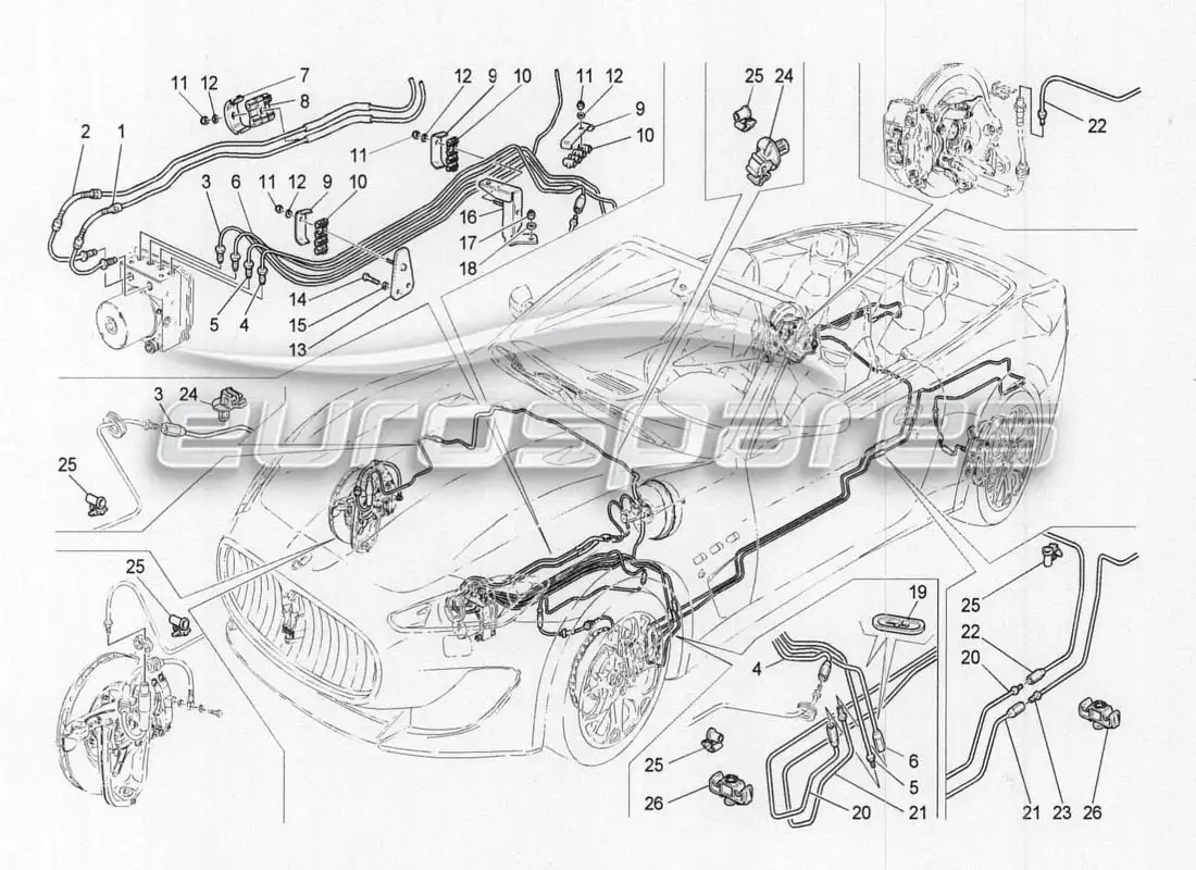 maserati grancabrio mc centenario tubería diagrama de piezas