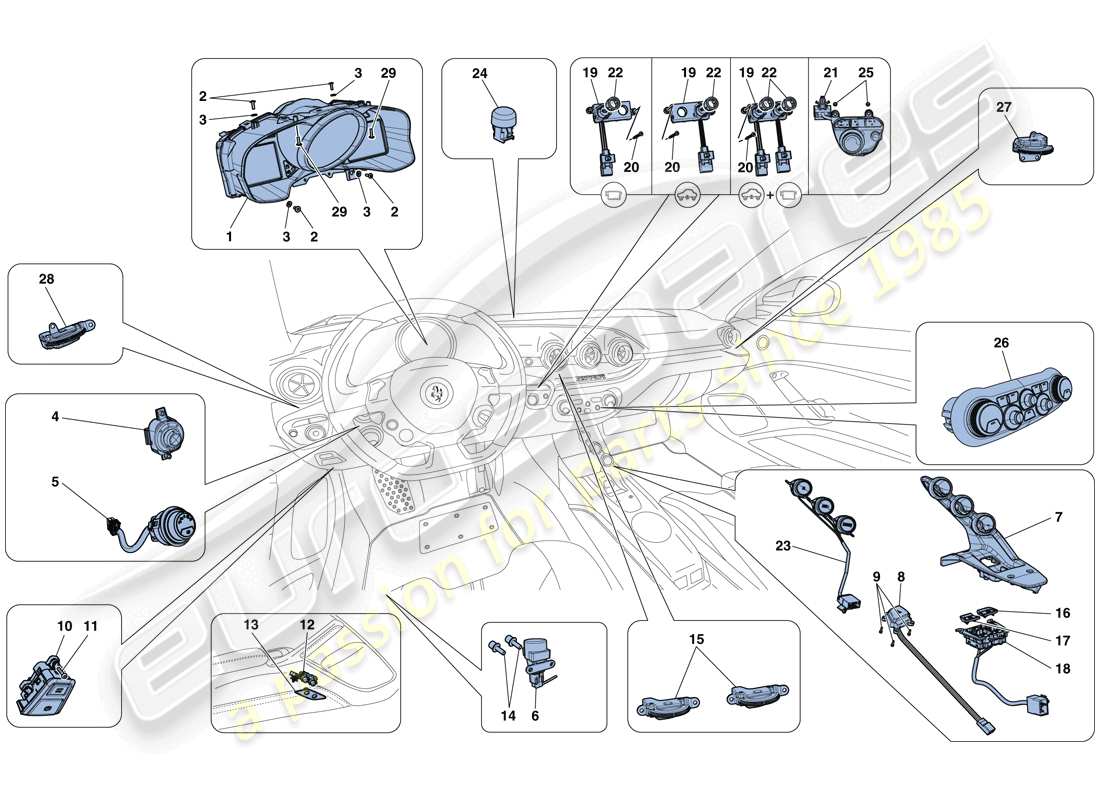 ferrari f12 tdf (usa) instrumentos del tablero y del túnel diagrama de piezas