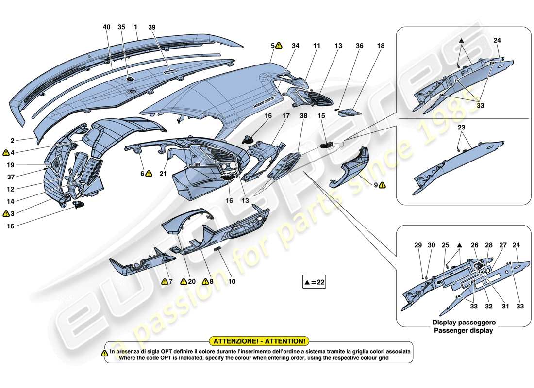 ferrari 488 spider (rhd) tablero - acabado diagrama de piezas