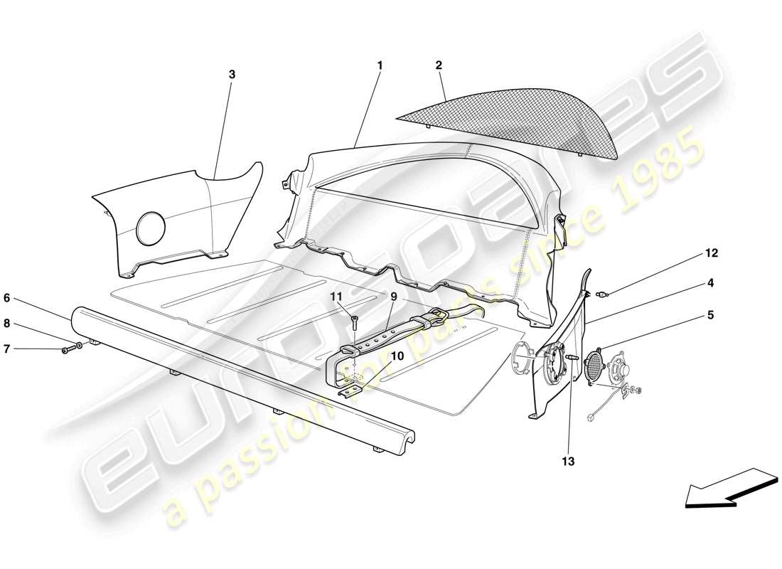 ferrari 599 gtb fiorano (rhd) acabado interior diagrama de piezas