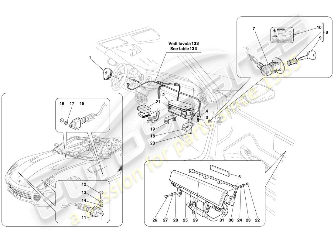 ferrari 599 sa aperta (europe) bolsa de aire diagrama de piezas