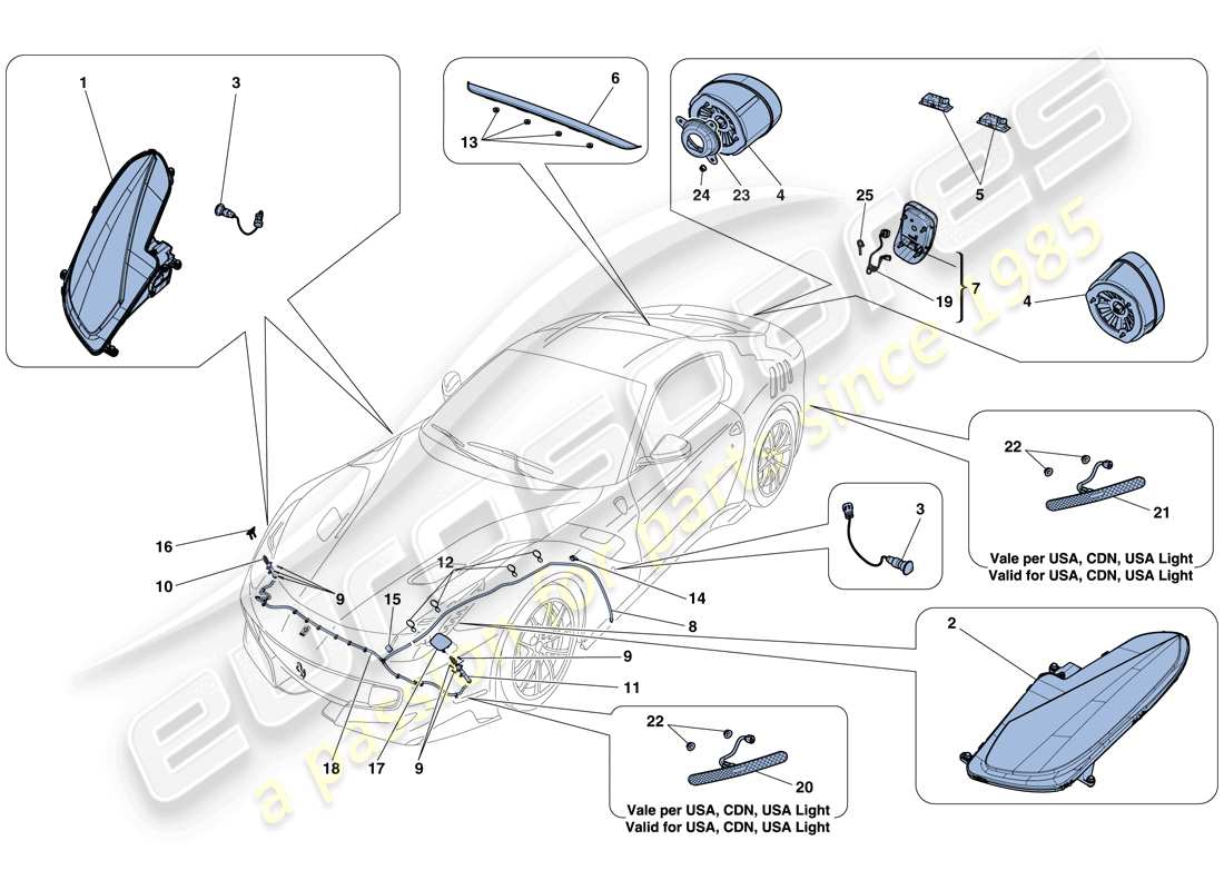 ferrari f12 tdf (usa) diagrama de piezas de faros y luces traseras