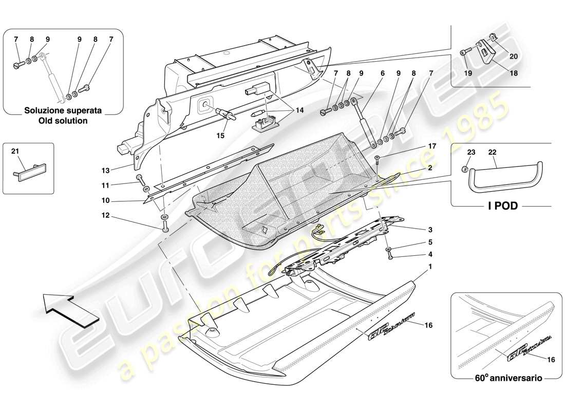 ferrari 612 scaglietti (usa) guantera diagrama de piezas