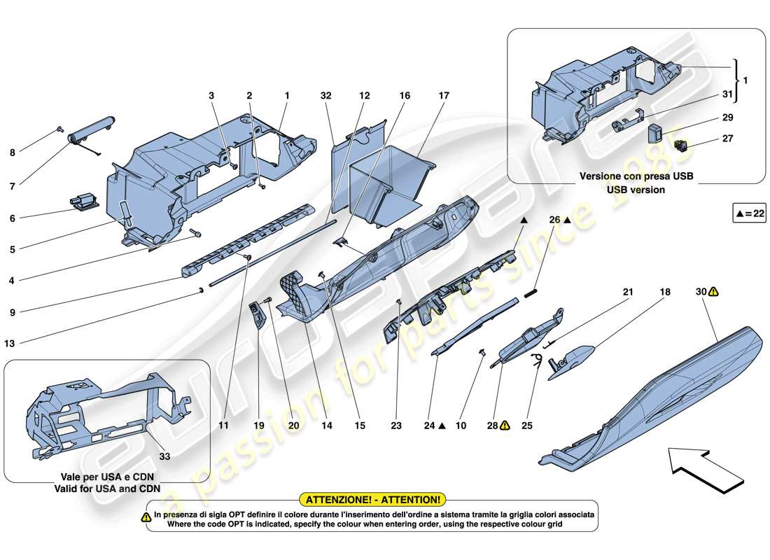 ferrari 488 gtb (rhd) guantera diagrama de piezas