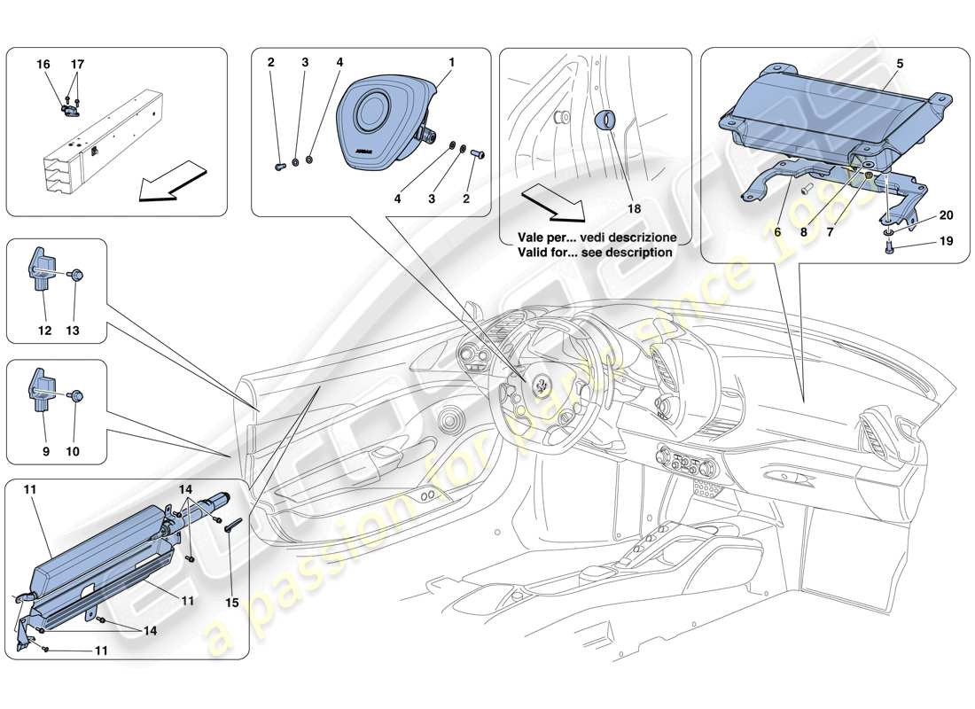 ferrari 488 spider (rhd) bolsas de aire diagrama de piezas