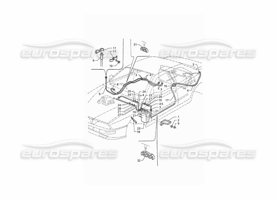 maserati qtp v6 (1996) diagrama de piezas del sistema de recuperación de vapores de evaporación y tuberías de combustible (rhd)