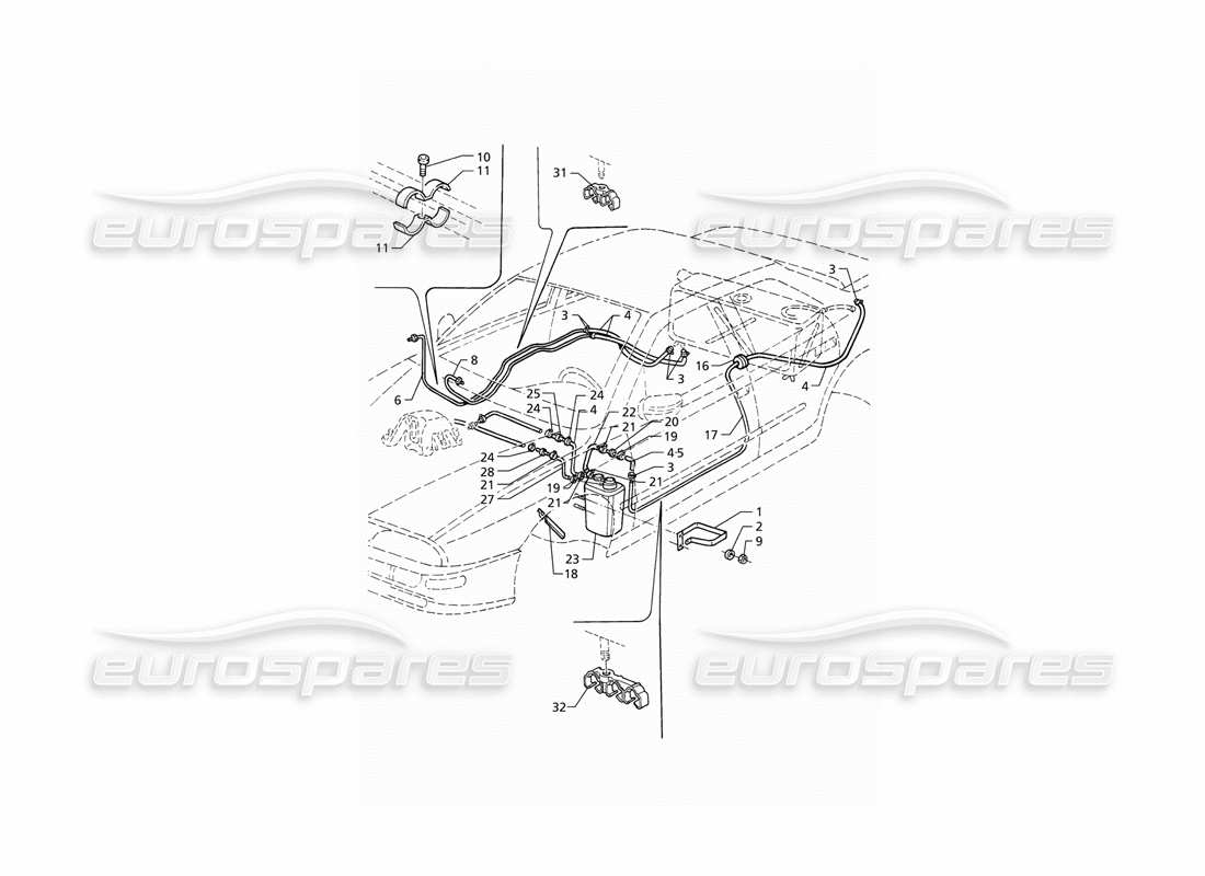 maserati qtp v6 (1996) diagrama de piezas del sistema de recuperación de vapores de evaporación y tuberías de combustible (lhd)