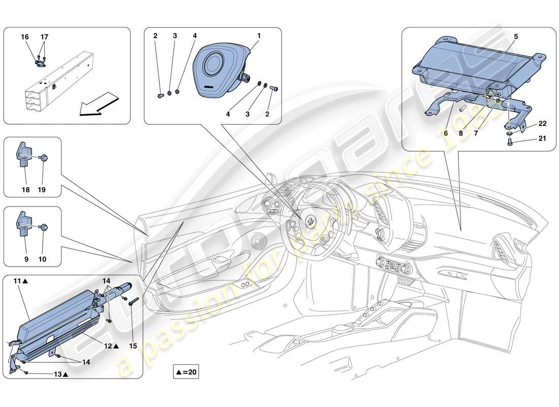 ferrari 488 gtb (rhd) diagrama de piezas de airbags