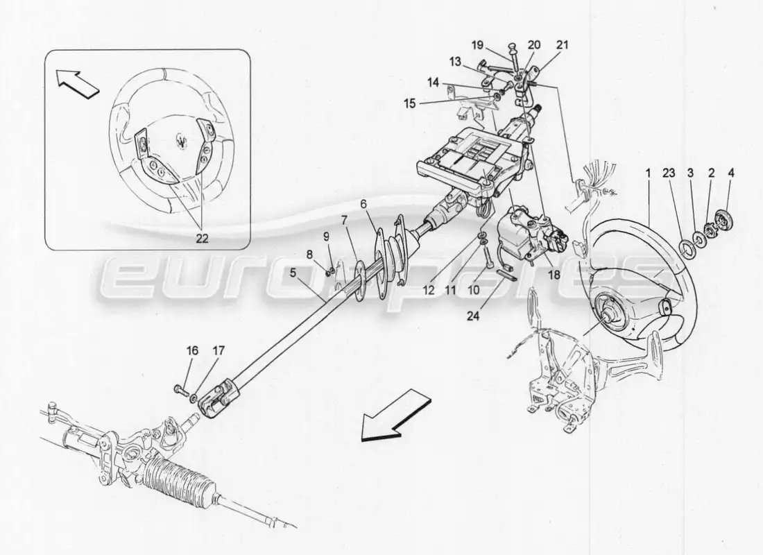 maserati granturismo special edition columna de dirección y unidad de volante diagrama de piezas