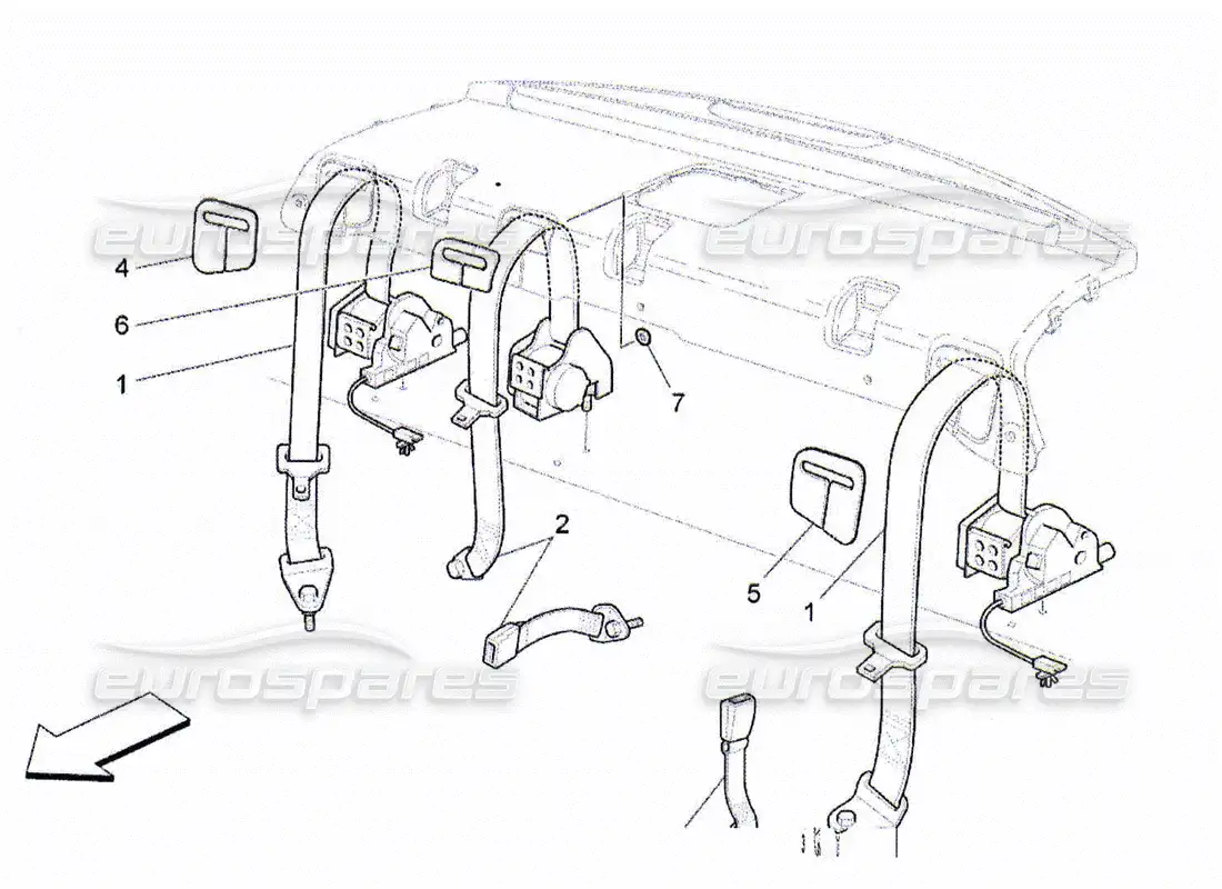 maserati qtp. (2010) 4.2 cinturones de seguridad traseros diagrama de piezas