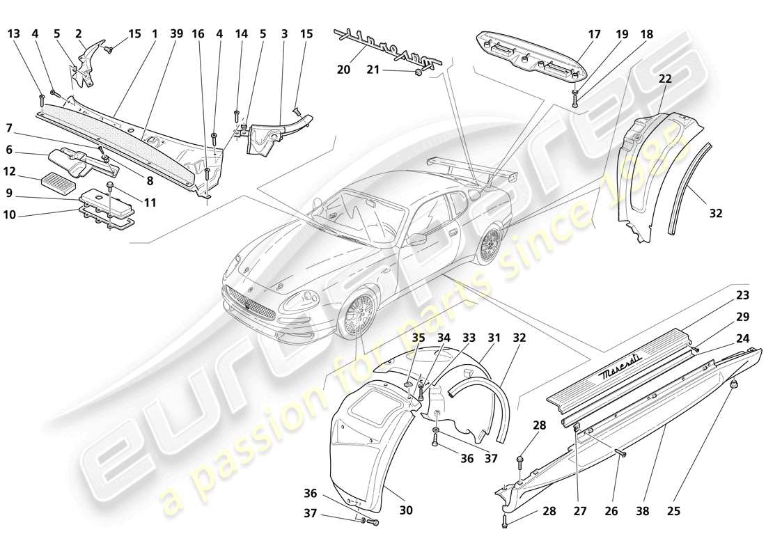 maserati trofeo protectores y acabados exteriores diagrama de piezas
