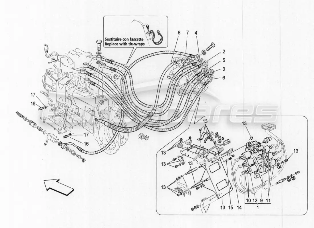maserati granturismo special edition unidad de potencia hidráulica de activación de caja de cambios diagrama de piezas