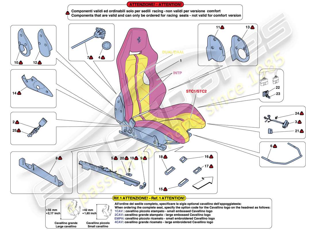 ferrari 458 spider (europe) diagrama de piezas del asiento de carreras