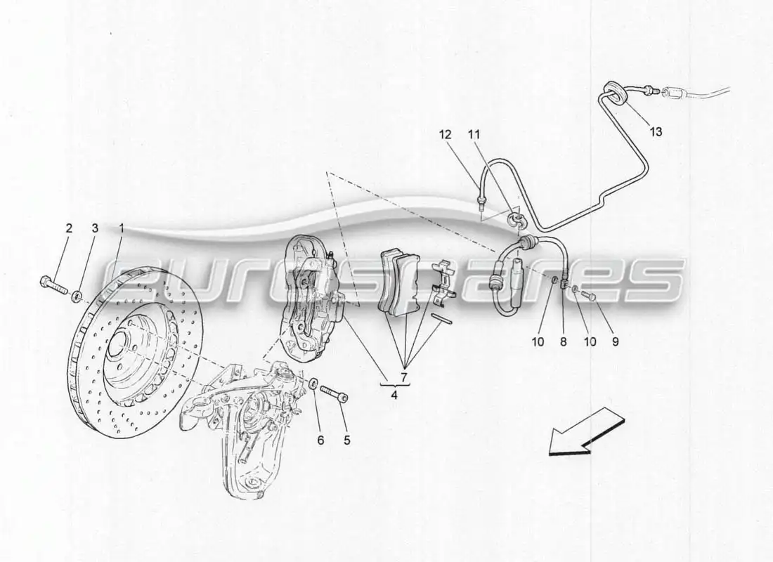 maserati grancabrio mc centenario sistema de frenado delantero diagrama de piezas