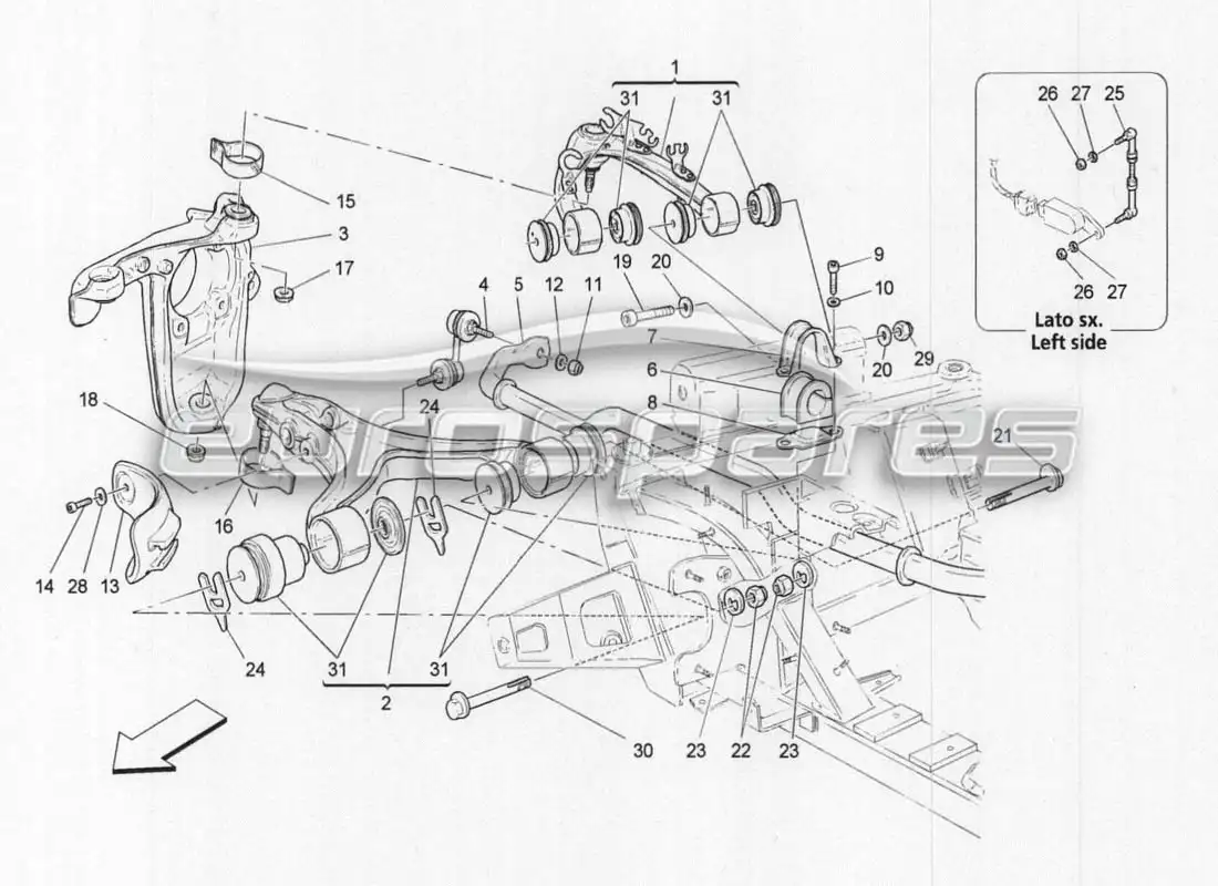 maserati grancabrio mc centenario suspensión delantera diagrama de piezas
