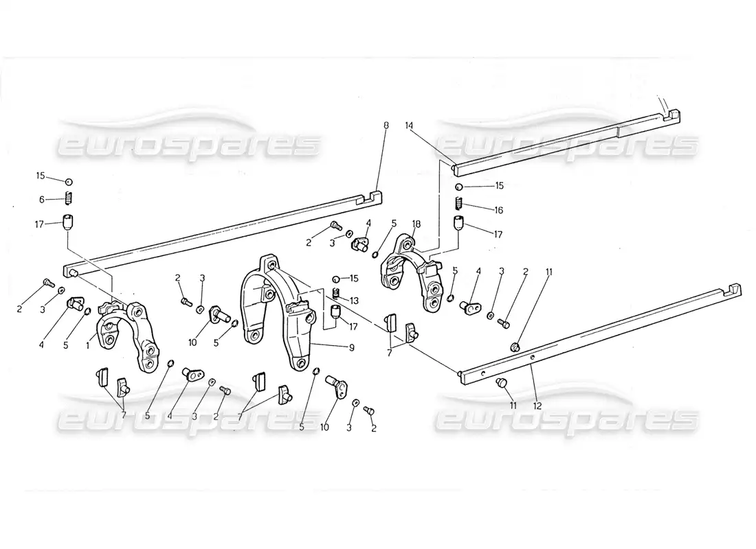 maserati 228 transmisión: diagrama de piezas de controles interiores