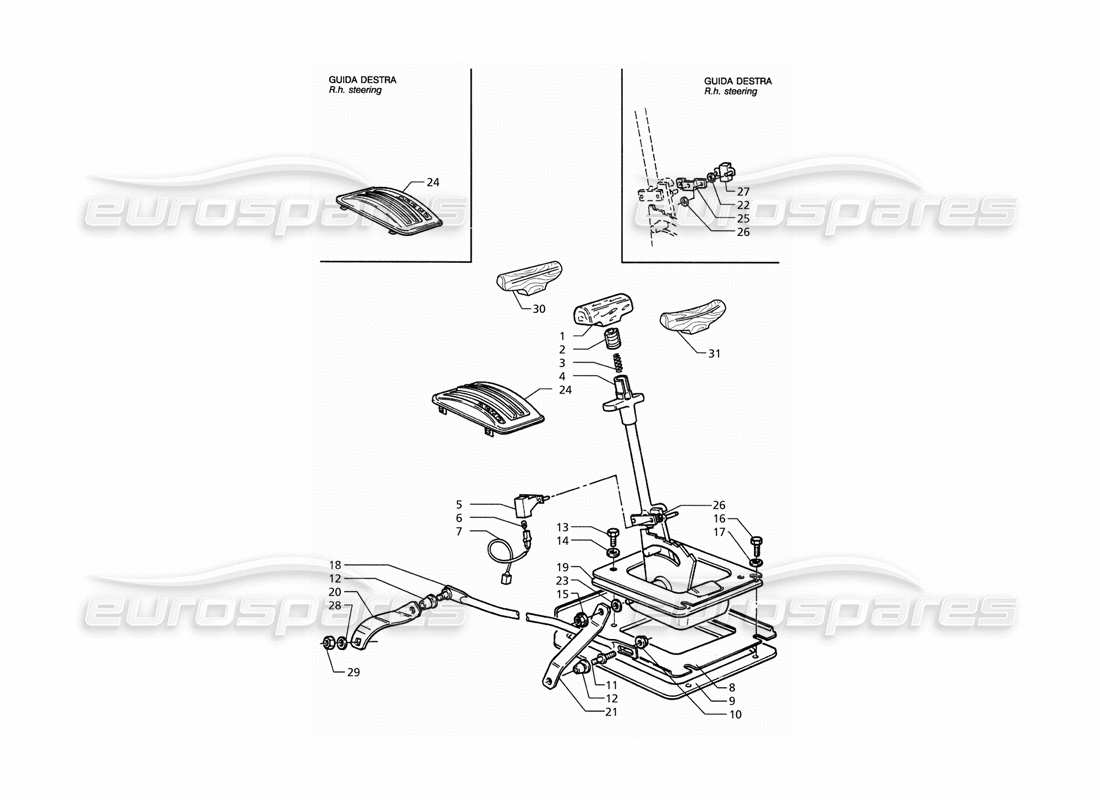maserati qtp. 3.2 v8 (1999) diagrama de piezas de controles externos de transmisión automática (4hp)