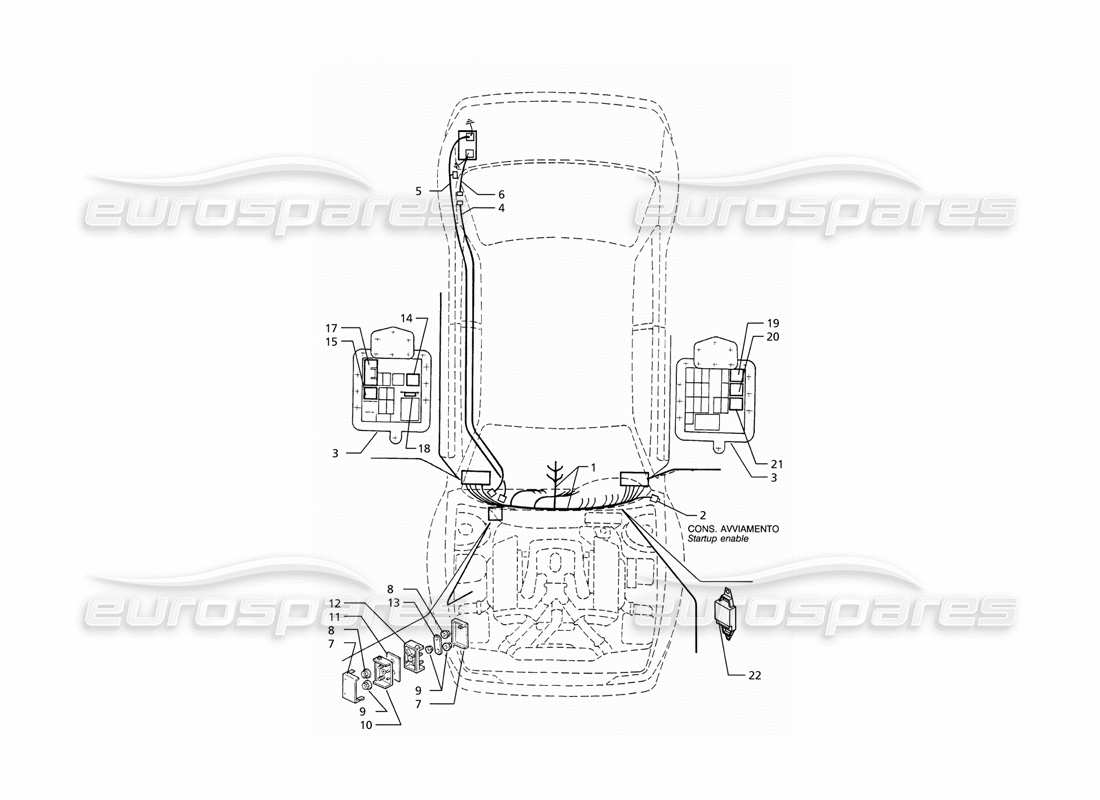 maserati ghibli 2.8 (abs) sistema eléctrico: diagrama de piezas del tablero y la batería (transmisión izquierda)