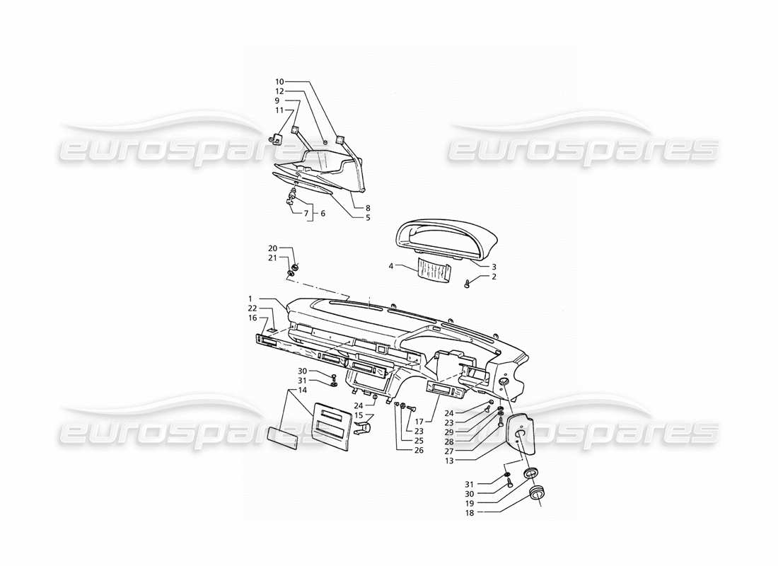 maserati qtp. 3.2 v8 (1999) diagrama de piezas del panel de instrumentos (transmisión derecha)