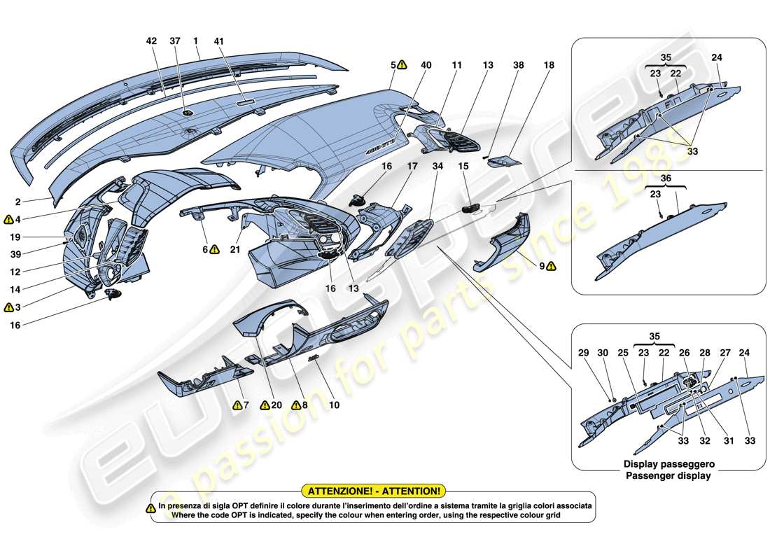 ferrari 488 gtb (rhd) tablero - acabado diagrama de piezas