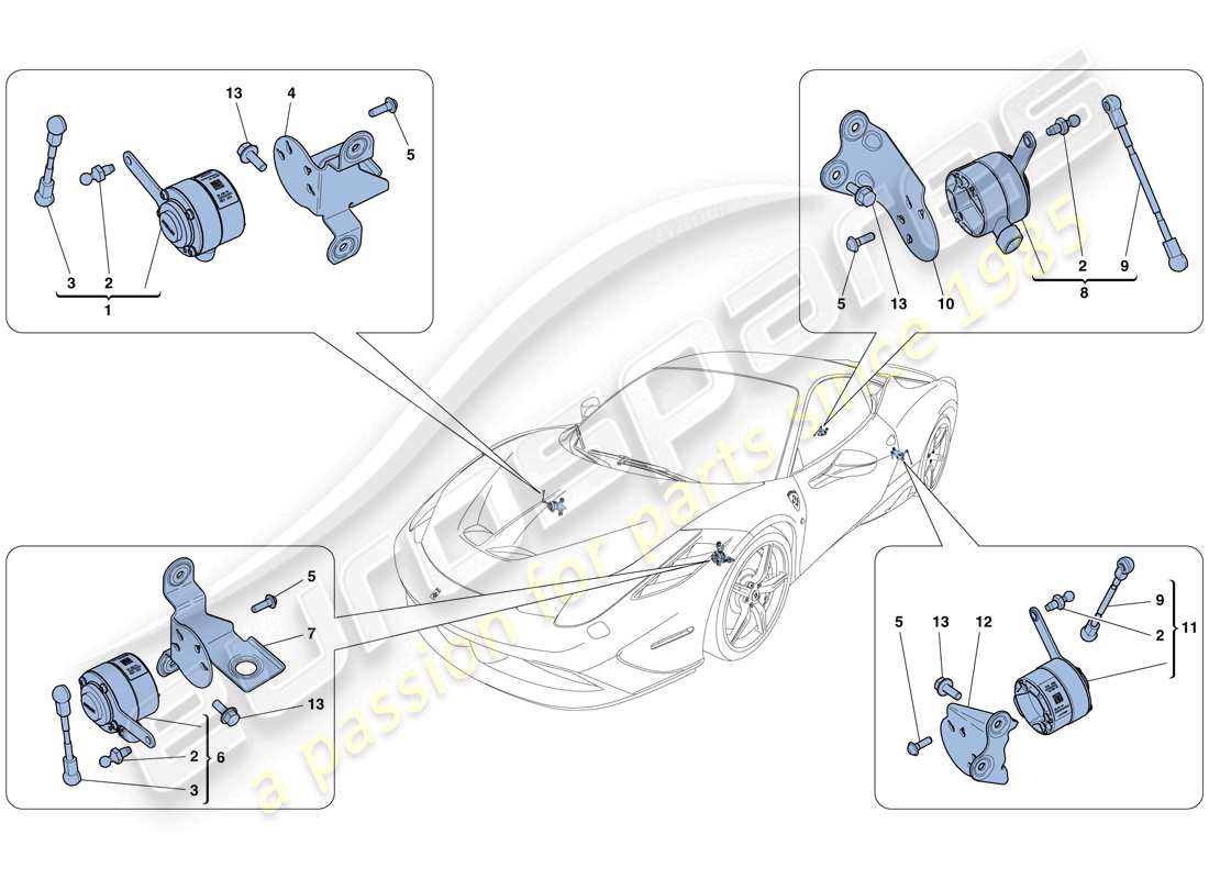 ferrari 458 speciale (rhd) gestión electrónica (suspensión) diagrama de piezas