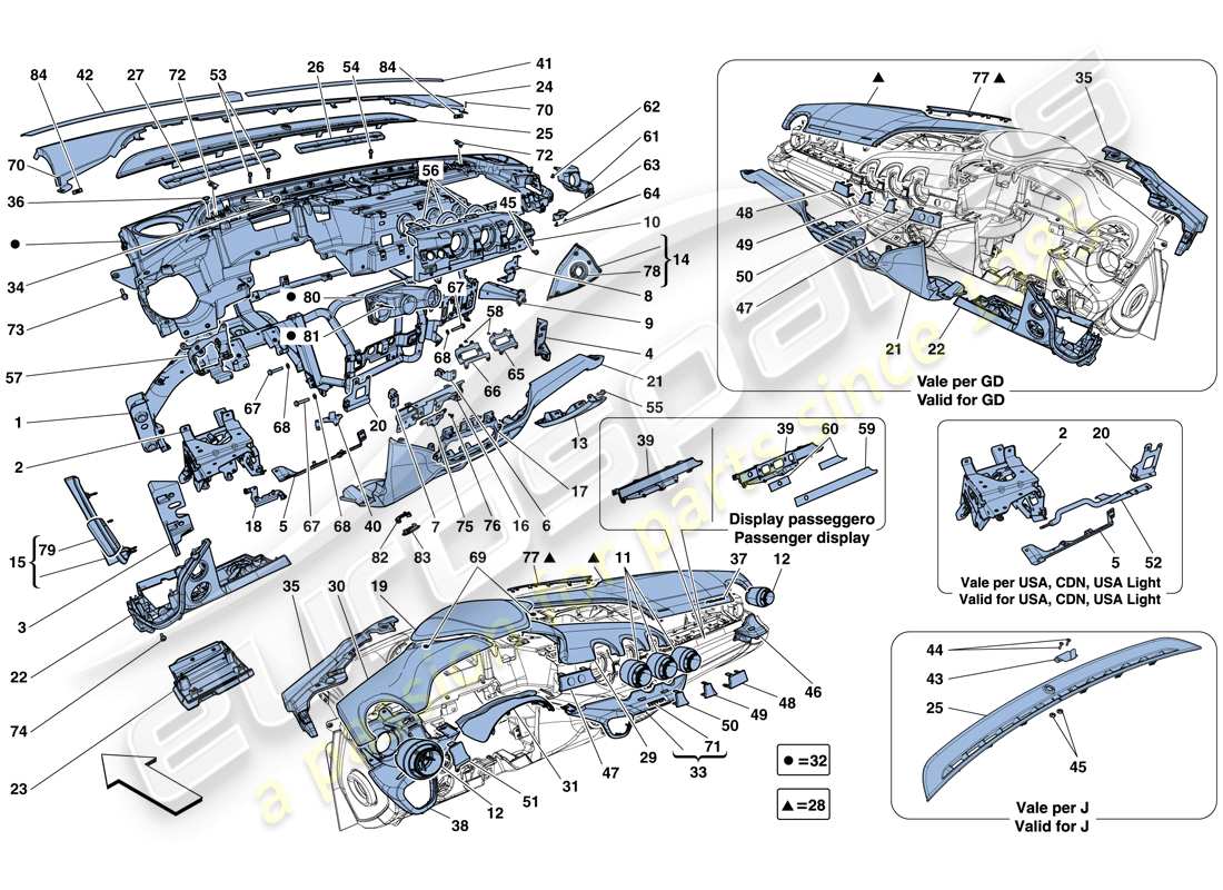 ferrari f12 berlinetta (europe) diagrama de piezas del tablero