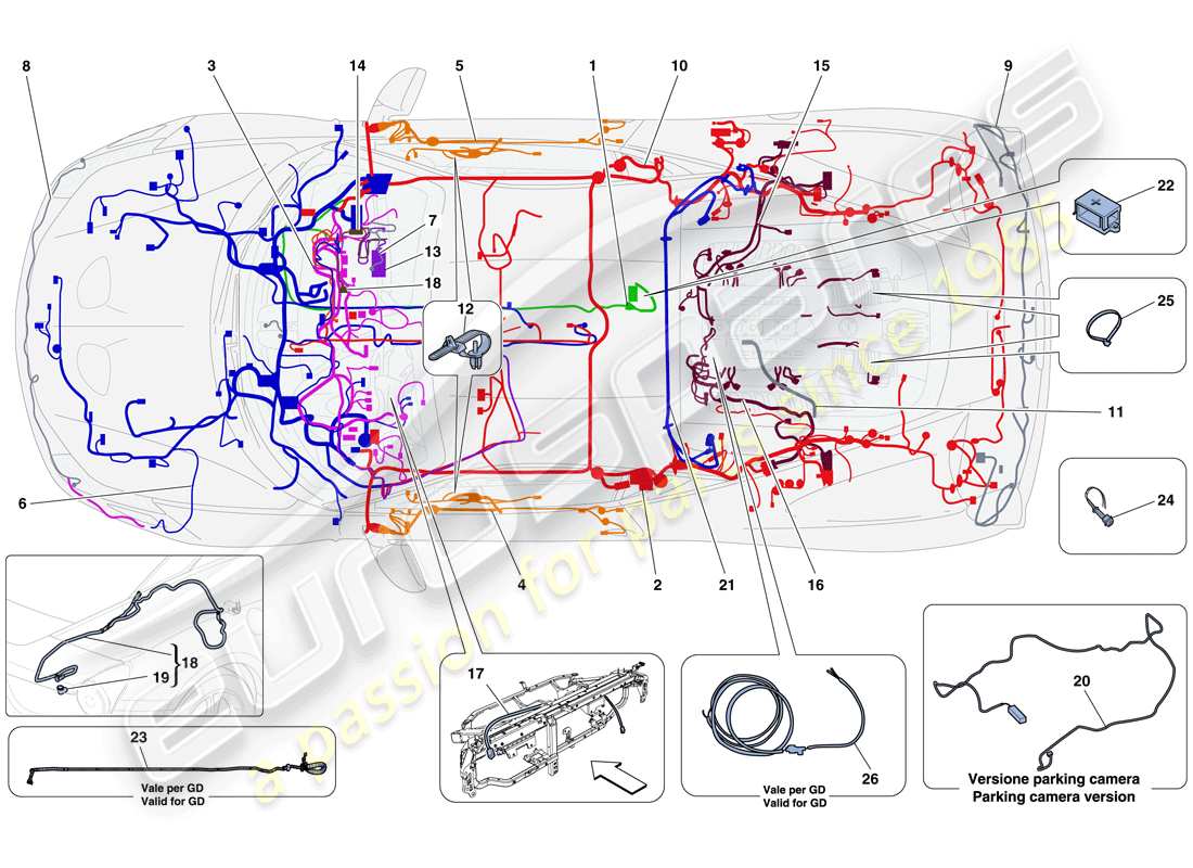 ferrari 458 speciale (rhd) arneses de cableado principal diagrama de piezas
