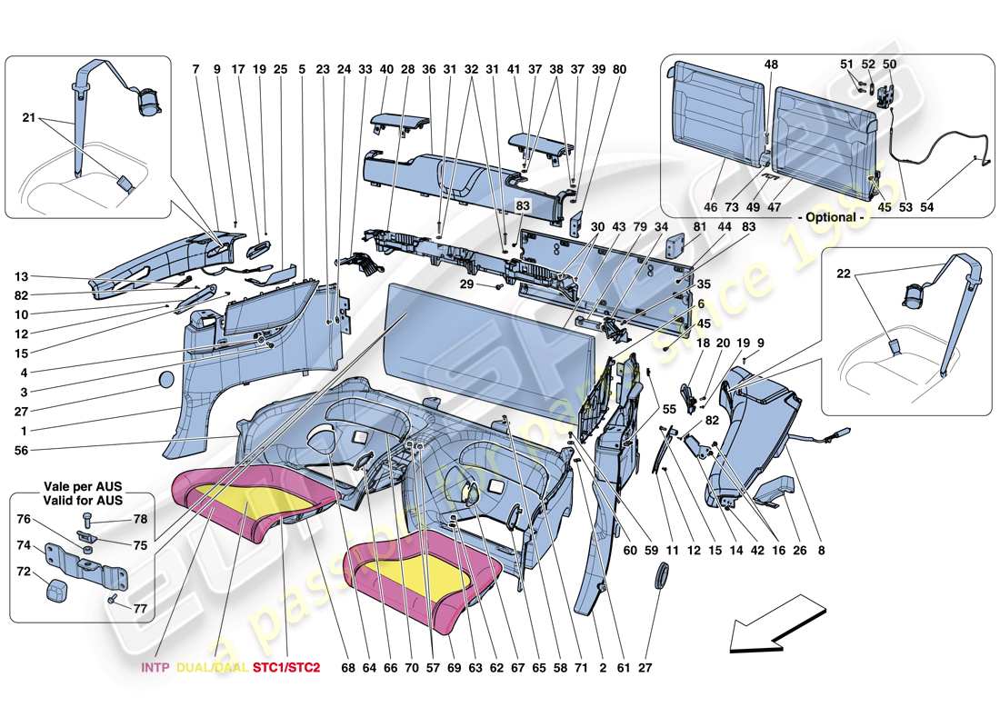 ferrari california t (rhd) acabado interior diagrama de piezas