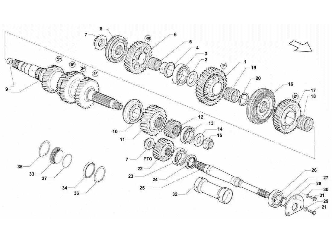 lamborghini gallardo sts ii sc eje impulsado - diagrama de piezas de la toma de fuerza