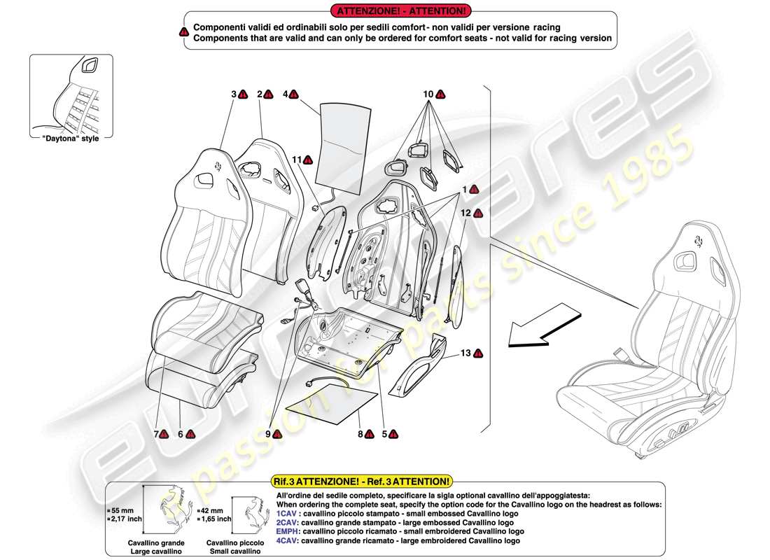 ferrari 599 sa aperta (rhd) asiento delantero - acabado y componentes internos diagrama de piezas