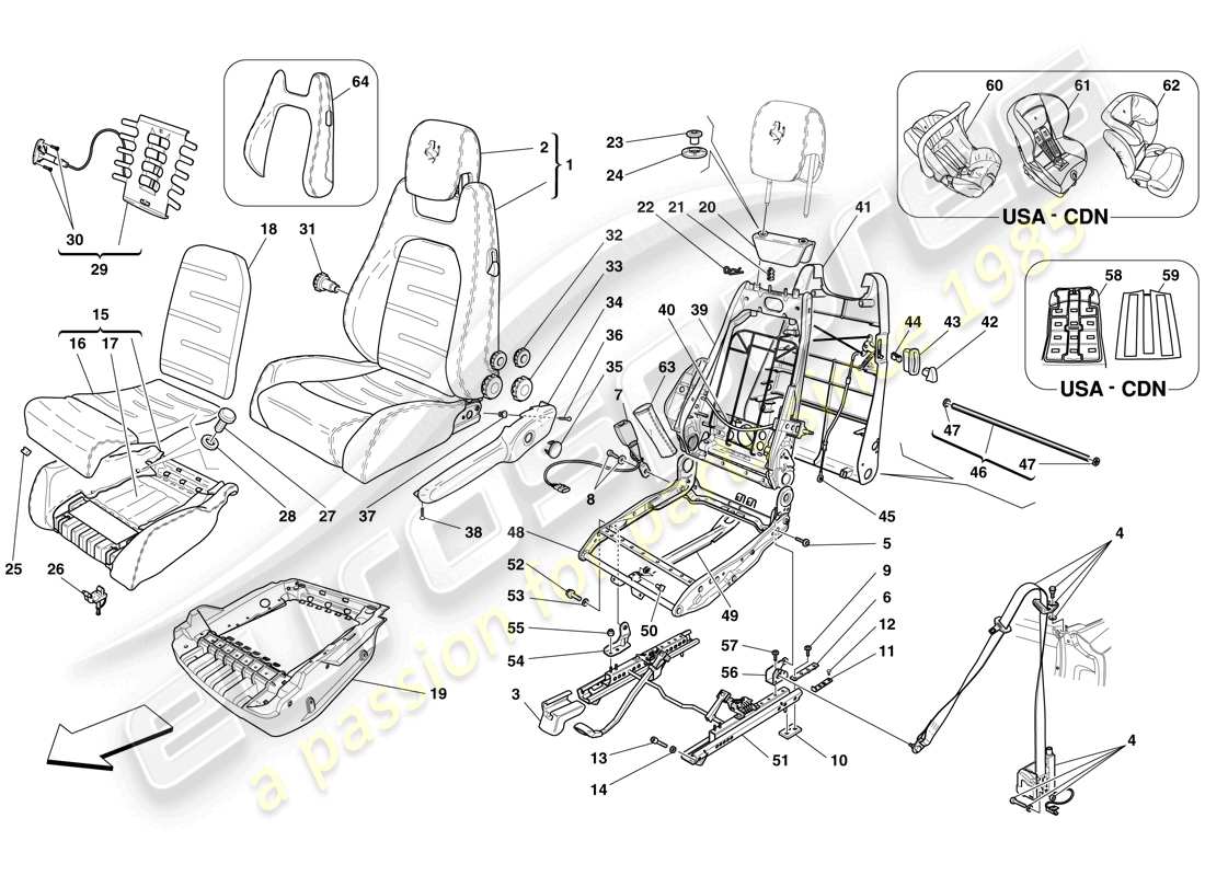 ferrari f430 spider (rhd) manual front seat - seat belts diagrama de piezas