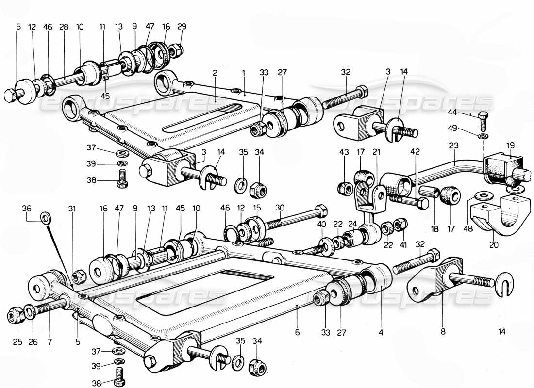 ferrari 365 gtc4 (mechanical) brazos de suspensión trasera - revisión diagrama de piezas